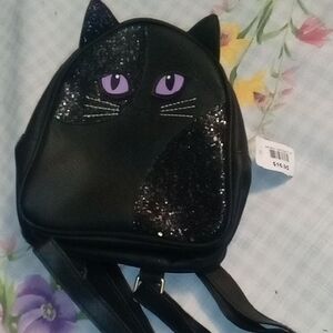 Black Cat Backpack with Glitter Accents